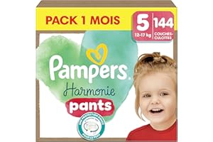 Pampers Harmonie Pants, Taille 5, 144 Couches-Culottes, 12-17kg, Protection Douce Pour La Peau Et Maintien Confortable 360°, Pack 1 Mois