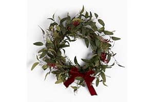 OHS Artificial Berry and Bow Door Wreaths Outdoor All Year, Christmas Decorations 40cm/16 Inch Spring Summer Wreaths for Front Door Small Wreath Home Decor Farmhouse Wall, Burgundy