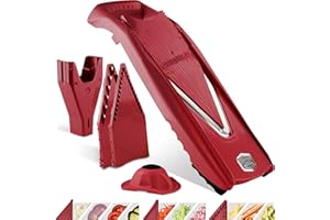 Coupe-Légumes Börner V5 (Starter Set) • Mandoline en V pour tranches, bâtonnets & dés de différentes tailles • Mandoline avec lame en acier inoxydable • Mandoline réglable • Rouge