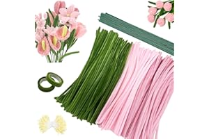 Mailfull 300 Pcs Cure Pipe Fil Chenille 3 Couleurs avec Tige Fleur Floratape Étamines pour Bouquets de Tulipes DIY et Décoration