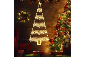 ‎GEEMOO Geemoo Weihnachtsbeleuchtung Außen Batterie, 81cm Weihnachtsbaum Leiter Lichterkette mit Lametta Girlande, Timer, 8 Modi, Warmweiß Fensterlicht für Innen, Fenster, Party, Hochzeit, Tür, Weihnachtsdeko