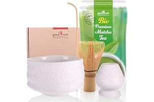 Goodwei Matcha Kit Thé Matcha BIO Japonais avec Fouet Bambou, Bol de Cérémonie en Céramique et support à fouet | Coffret cadeau (Miyuki)