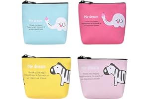 Aucuu 4 Pcs Mini Porte Monnaie en Toile, Mignon Pochette Portefeuille avec Fermeture Eclair pour Rouge à Lèvres, Pièces, Carte de Crédit, Clés - Pour Enfant