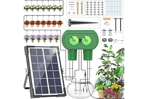 TRJZWA Sistema de Riego Solar,2024 Nuevo Split Doble Puerto Riego Automatico Kit con 30 Puntas De Goteo,2600 Mah BateríA Riego por Goteo Programador Sistema Para Interior/Exterior/BalcóN/JardíN