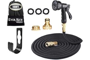 Ever Rich ® Black 100 Feet Newest Expandable Strongest Magic Hose Pipe with Brass Fittings & 8-pattern Spray Nozzle (BLACK HQ+HOLD)