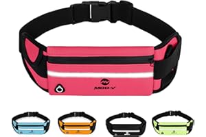 MOD-V Running Belt – Waterproof Adjustable Sports Waist Pack with Phone Holder, Reflective Strip & Bottle Slot, Fits iPhone, Keys & Cards-Lightweight Jogging Pouch for Men & Women (Pink)