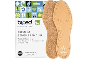 biped semelles intérieures en cuir avec liège naturel véritable - semelles intérieures en cuir à tannage végétal - semelles en liège anti-transpiration - pour chaussures femme et homme z2229(40)