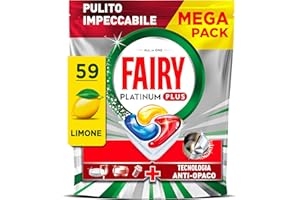 Fairy Platinum Plus Pastiglie Lavastoviglie, 59 Capsule, Limone, Detersivo Con Tecnologia Anti-Opaco, Contro Grasso e Incrostazioni Ostinate Anche nei Cicli Brevi