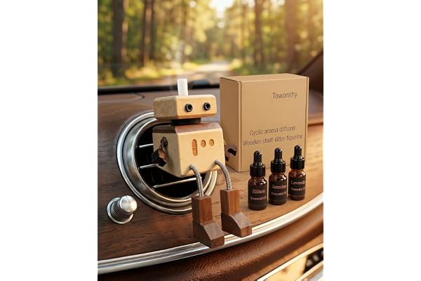 Parfum Voiture Bonhomme en Bois Oscillant avec 3 Parfums (Lavande/Healtonn/Jasmin), Diffuseur d’Arôme en Bois Fait Main, Figurine Oscillante pour Voiture, Désodorisant Auto Décoratif - Bois Naturel