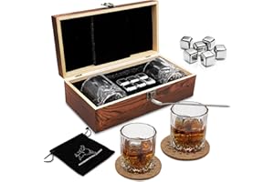 AYAOQIANG Whisky Steine Geschenkset – 6 Edelstahl Whisky Eiswürfel Wiederverwendbar - Whiskey Rocks Cooling Stones, Besondere Geschenke für Männer - Whisky Kühlstein Für Whiskey, Wodka, Gin, Wein & Mehr.