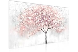 Runa Art Wandbild Baum im frühling 100 x 40 cm Modern Bild auf Vlies Leinwand Natur Wohnzimmer Schlafzimmer Grau Rosa 053212b