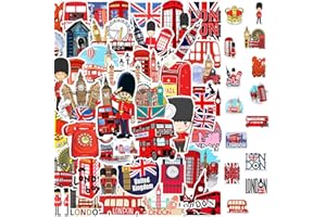 INVASYE Adesivi Londra 2 x 50 Pezzi Stickers Bus Rosso, Vacanze Viaggi, Per Bicicletta, Bottiglie Acqua, Computer Portatili, Skateboard, Decorativi