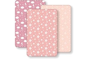 FIEMOL Baby Spannbettlaken Beistellbett 55x90 cm Spannbetttuch, 3er-Pack Mikrofaser Bettlaken Beistellbett, Ultrasanft & Seidigglatt Rosa Sterne Mond