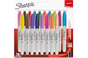 Sharpie marqueurs indélébiles, pointe fine, assortiment de couleurs à encre permanente, Lot de 18