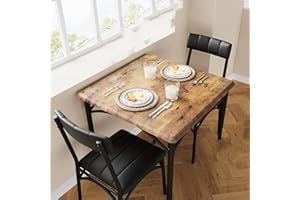 Salutmeuble 3-teiliges Küchentisch-Set, Tisch und Stühle für 2, quadratischer Esstisch aus Metall und Holz mit 2 gepolsterten Stühlen, Esstisch für kleine Räume (Schwarz + Braun)