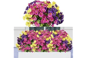 Elecoutek Flores Artificiales de Exterior, 12 Paquetes Flores Artificiales de Trompeta, Plantas de Floración Simulada con Protección UV, para Interior y Exterior, Decoración del Hogar, Balcón Porche