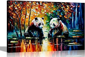 Artley Prints - Images sur toile colorée Pandas assis à un étang | Art abstrait dans le salon, la chambre à coucher, XL 101 x 76 cm