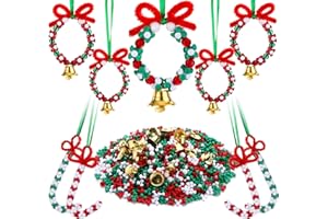 Yaomiao 1842 Pcs Christmas Bead Ornament Kits, Christmas Crafts for Adults with Acrylic Christmas Tri Beads Chenille Stems Mini Golden Bell and Ribbon for Xmas DIY Crafts Wreath Tree Hanging Decors