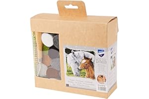 VERVACO Knüpfkissen Set Deko Kissenbezug Knüpfset für Anfänger Stute MIT FOHLEN Basteln Erwachsene Kreativ DIY Handarbeit Kissen zum Selber Knüpfe 40 x 40 cm Latch Hook Kit Knüpfhaken Set Kissen