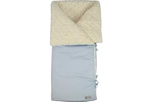 BORDA Y MÁS Saco Arrullo para Bebés – Convertible en mantita - Relleno Extraíble - 95 x 72 cm - Mantiene el Calor – Normandie Topitos Celeste - Hecho en España - Nenel