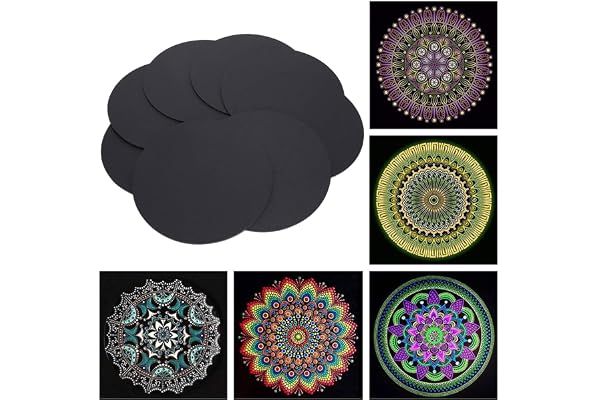 8 pièces tableau de peinture Mandala rond noir peinture carton papier Mandala pour Mandala pointage peinture et dessin