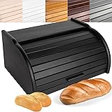 Creative Home Porta-Pane Legno Nero | Moderno | 38x28,5x17,5cm (+/-1cm) | Contenitore Pane | Coperchio Scorrevole Avvolgibile