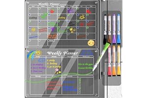 ‎MIN CI MIN CI Wochenplaner Magnetisch Monatsplaner Abwischbar, Magnettafel Acryl Kühlschrank Wochenplaner Stundenplan Abwischbar mit Trockenmarker Kalender Monatskalender für Familienplaner