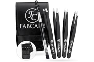 FABCARE Pinzas Depilar Profesionales con Estuche – Pinzas Cejas de Precisión para Depilación Facial – Pinzas de Depilar de Acero Inoxidable, Antideslizantes y Ergonómicas