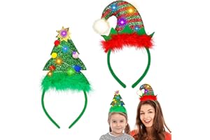 Hifot 2 Pezzi Cerchietti Natalizi con luci a LED,Cappello Elfo Cerchietto Natale Accessori Natalizi Donna Bambino per Feste Di Natalizi