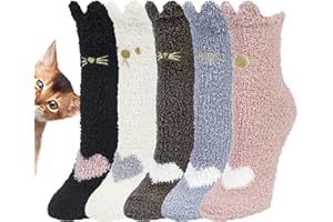Justay Sowarm Chaussettes Moelleuses Femmes Hiver 5 Paires Douces Chaudes Thermiques Confortables Pilou Chat Chausson Chaussette Noël Cadeau Pour Dames Filles