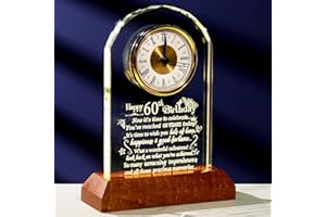 Arikyrist Crystal Happy 60th Birthday Clock Gifts for Women 60 Years Old Unique Birthday Presents for Her with Wooden Warm Light Base Special Keepsake Birthday Ornament Quartz Clock for Men