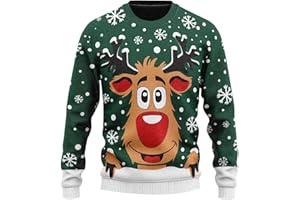 Sanaryun Weihnachtspullover Damen Herren Lustig Schneeflocken Rentier Winter Pullover Warm Weihnachtspullis Strickpullover Rundhals Ugly Christmas Sweater Personalisiert Unisex