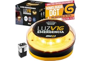 MUGI MOBILITY IODZ Baliza V16 Homologada DGT con Geolocalizador Luz Emergencia Coche Conectada Geolocalización 3.0 Obligatorio 2026 Sustituye Triangulos Sim Señal Geolocalizada Datos Hasta 2040 Pila 9V Base Imantada