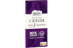 LES RECETTES DE L’ATELIER Nestlé Les Recettes de L'Atelier - Tablette Chocolat Noir 80% Juste 3 Ingrédients - 100g
