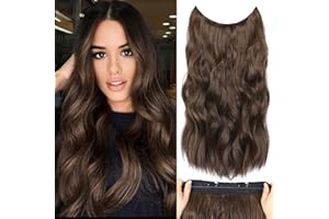 ALILEADER Invisible Wire Hair Extensions with Adjustable Transparent Wire, Secret Wire Hair Extensions with 2 Secure Clips, 20 Inch Synthetic Long Hair Pieces for Women (Color: Dark Brown Mixed Chestnut Brown)