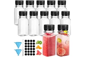 Hejo 12 Stück Kleine Flaschen zum Befüllen, 60 ML Ingwer Shot Flaschen zum Befüllen Kunststoff, Wiederverwendbare Mini Plastikflaschen, Kleine Saftflaschen für Saft Soße Ginger Milch