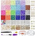 6000 Pcs Clay Beads for Bracelet Making Kits, 24 Colors Flat Round Polymer Clay Beads 6mm Spacer Heishi Beads with Pendant Charms Kit and Elastic Strings for DIY, the Charms Gifts for Teen Girls