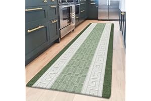 renoazul® Anti Slip Heavy Duty Waterproof Hall Runner Rug, 80 x 300 cm Non-Slip Large Rugs with Strong Gel Backing Long Runner Rug for Hallway, Kitchen and Bedroom (Gel Back Nada Rug - Green)
