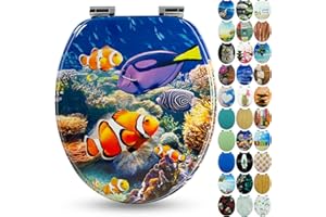 Sanfino® Premio Sedile WC ammortizzato - Copriwater Universale di alta qualità in legno, tanti motivi colorati, seduta comoda, facile da montare con istruzioni di montaggio incluse - "Nemo"