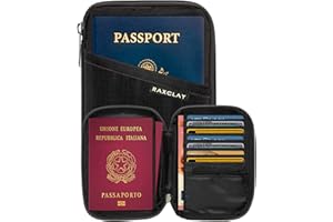RAXCLAY Porte-Passeport RFID Portefeuille de Voyage Compact 9Cartes, Protège-Passeport, Étui Documents, Cartes Bancaire et ID, Homme et Femme, Protection Anti-piratage (Noir 9 Cartes de Crédit)