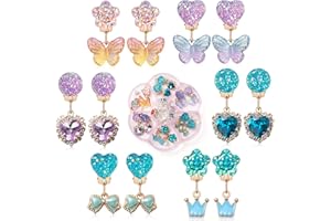 MAZYPO Clip on Earrings for Girls, 16Pcs Kids Clip on Earrings, Toddler Earrings Dress up Rings Pretend Play Jewelry Set, Party Favor Princess Stick on Earrings for Little Girl 4-12