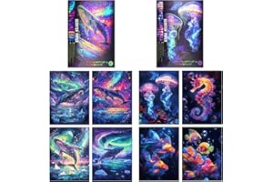 DHISPERARES Rainbow Scratch Art Paper, A4 Kreative Kratzpapier Kunst, Magischen Kratzbilder Bastel Set, DIY Regenbogen Kratzmalerei mit 2 Kratzstift, Scratch Painting für Dekoration, Geschenk (Meereswelt+Wal)