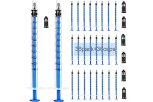 SAICOOS 36 Stück 1-ml-Kunststoffspritzen + 36 nadellose Messkappen zum Nachfüllen von Laborflüssigkeiten und Messen von Tierfutterölkleber…