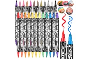 Maqhpu Steine zum Bemalen Stifte Wasserfest, 24 Farben Acrylstifte, Acrylstifte für Steine Wasserfest, Dual Tip Acrylmarker Multimarker für Holz, Glas, Keramik, Leinwand, Basteln Kinder Erwachsene