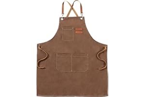 FUNCHAOS Tabliers Toile, Tabliers de Travail pour Hommes Femmes, Tabliers de Chef avec Sangle Réglable et 3 Poches, Tablier pour Serveurs Cuisine Cuisson Artiste Peinture, Dos Croisé