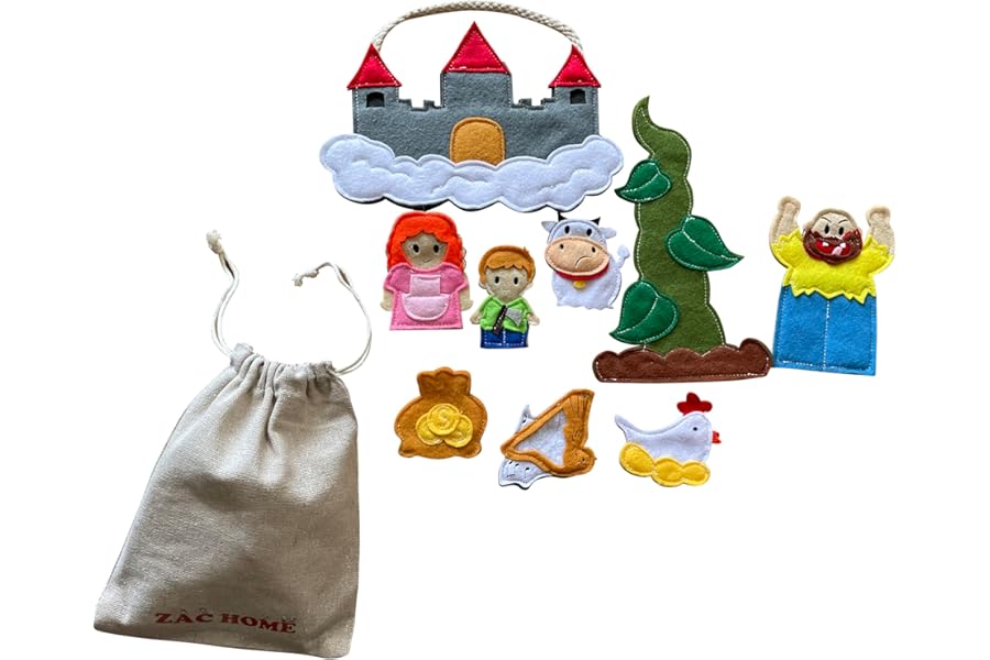 Jack and the Beanstalk Finger Puppets, Handcrafted Fairy Tale Set for Kids' Storytelling and Play