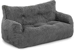 Pamapic Bean Bag, Large Bean Bag Chair with Filling Included, 2 Seater Sofa with Portable Handle, Modern Ergonomic Beanbag Adult, Comfy Chair for Living Room, Bedroom, Gaming Room, Gray