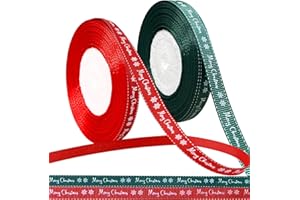 CNMTCCO 2 Rolls 43 Yard Merry Christmas Ribbons Grosgrain Wrapping Rope with Snowflake Pattern for Christmas Favor Party DIY Crafts Package Decor (White Font)