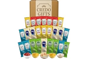 CREDO GIFTS Ultimate Condiments Sachet Sauce Gift Set – 25 Portions: Tomato Ketchup, Tartare, Mayonnaise, Salad Cream, English Mustard – Mixed Sachets of Condiments for Meals, Takeaways, Travel, Airbnb