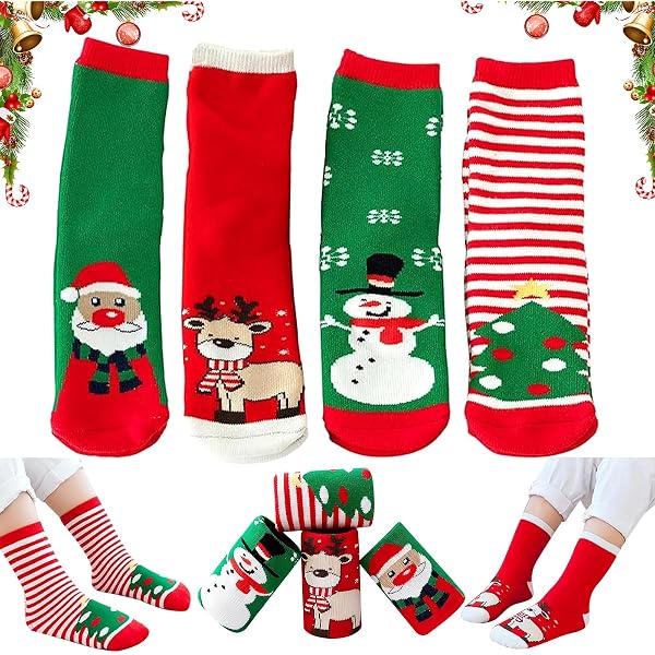Lot De 5 Paires Chaussettes De Noël En Coton | Motifs Festifs Colorés | Pour Toute La Famille | Cadeau Idéal Fêtes